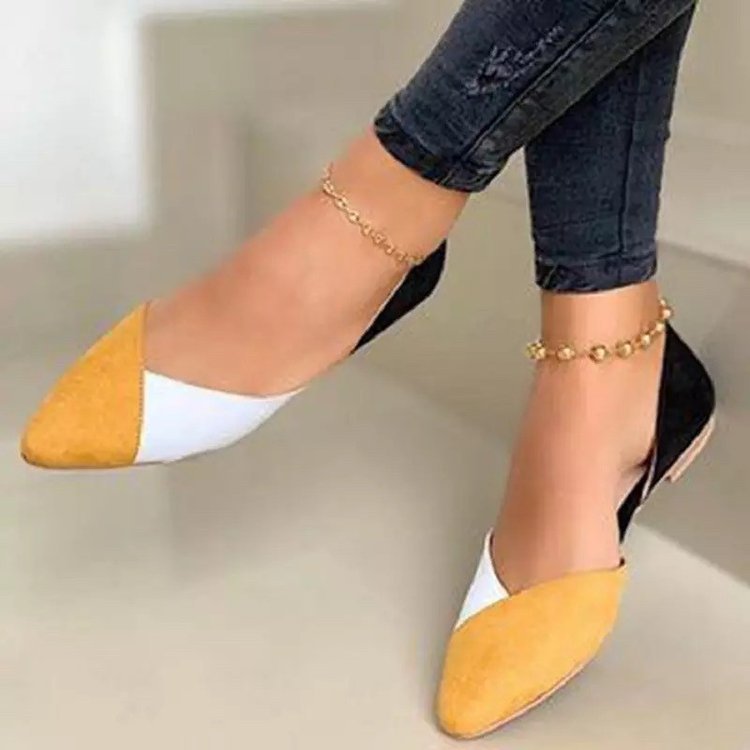 Ballerina Schuhe für Frauen mit Spitzem Zeh und Farbblockdesign – Komfortable Mokassins aus Wildleder und Stoff, Größe 36-41 2