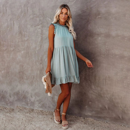 Kvinnors Ärmlös A-Linje Miniklänning Polyester-5