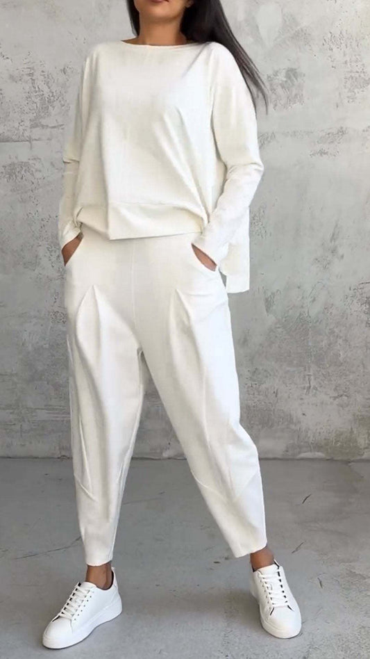 Harembyxor Dam i Urban Stil med Långärmad Topp, Polyester och Spandex, Fickor, Långa Byxor, S-5XL 1