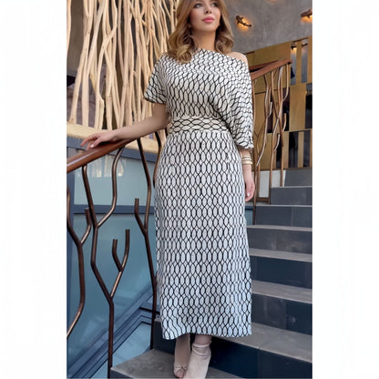 Kvinnors Lång Klänning Off-Shoulder Kortärmad Högkvalitativt Tyg-2