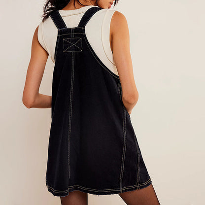 Damklänning Justerbar Denim A-Linje Mini Klänning-5