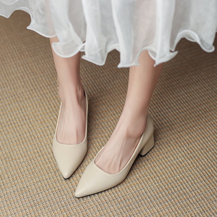 Kvinnor Blockklack Pumps Läder Elegant Komfort 7 cm Klack-3