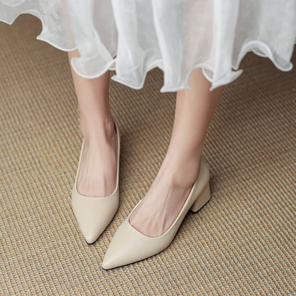 Kvinnor Blockklack Pumps Läder Elegant Komfort 7 cm Klack-3