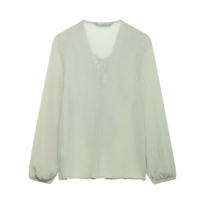 Unisex Skjorta Halvtransparent V-Hals Polyester Bomull-3