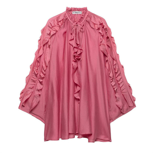 Kvinna A-Line Klänning Rynkad Polyester Långa Ärmar-1