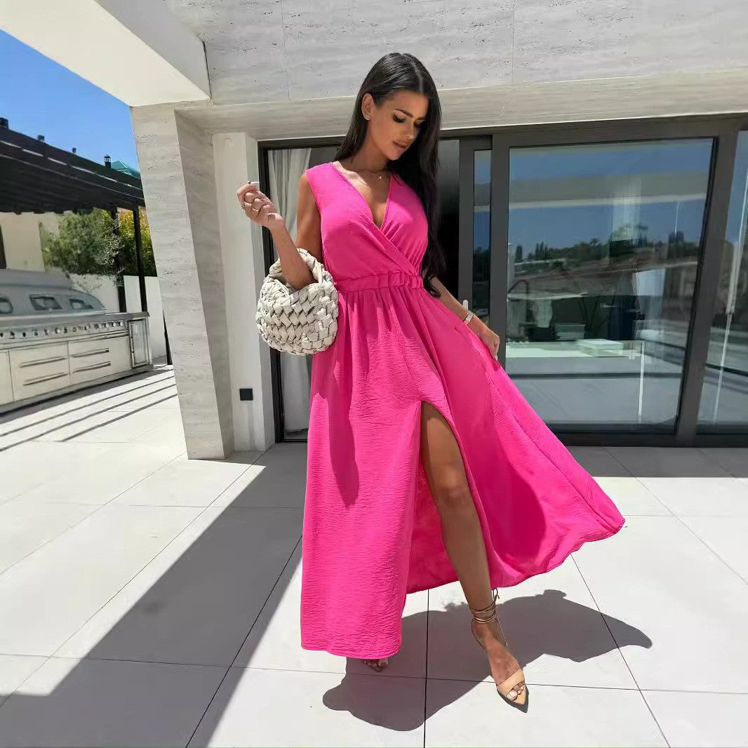 Kvinnors Långklänning A-Line Polyester Ärmlös för Fest och Bröllop-6