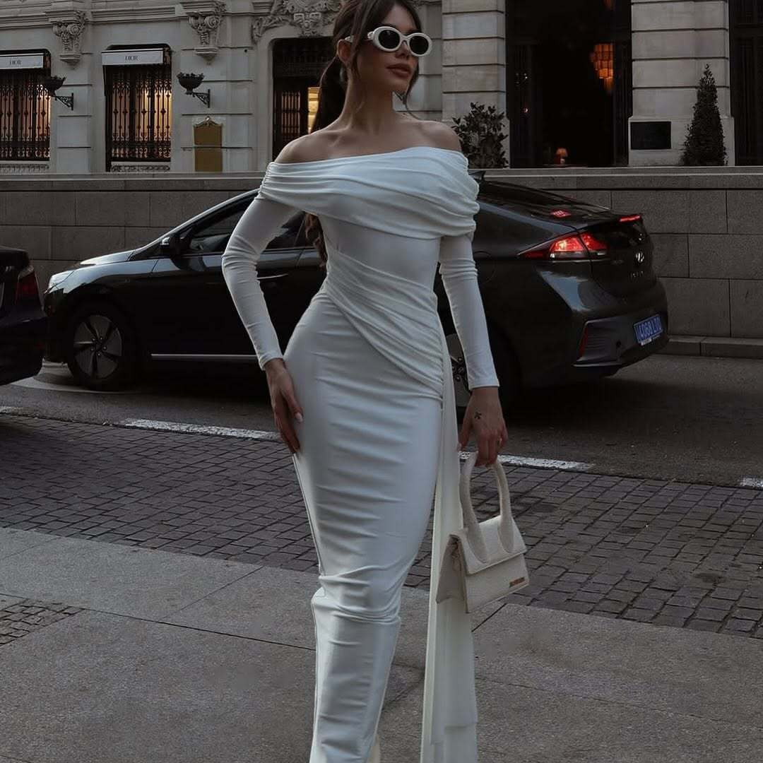 Kvinnors Wrap-Klänning Vattenfallshalsring Tygblandning-6