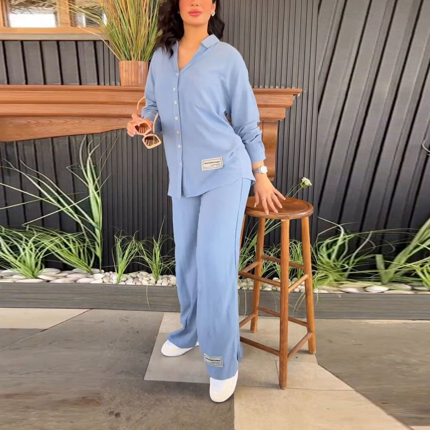 Variant image for Kvinnors Långärmad Skjorta Högmidjade Byxor Polyester-16