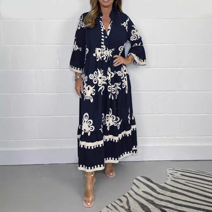 Variant image for Damklänning Med Tryckt Stativ-Up Krage Polyester Elegant Stil-43