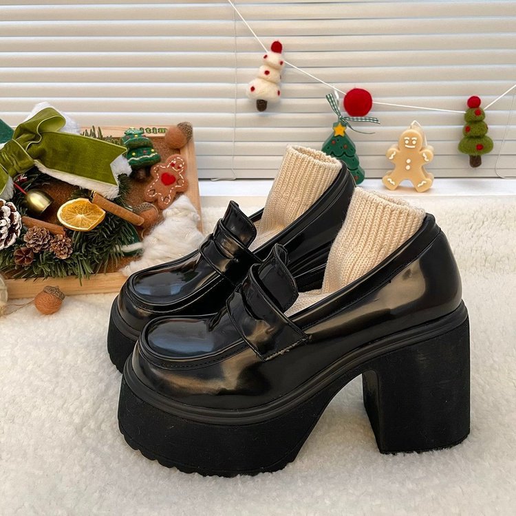 Kvinnliga Chunky Loafers Hög Blockhäl Syntetmaterial 2