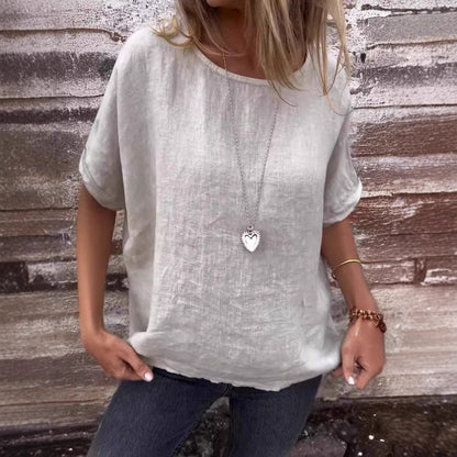 Dam T-shirt Löst Snitt Halv Ärmar Bomull-2