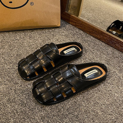 Kvinnors Öppna Pantoletter Flätad Syntetiskt Läder-4