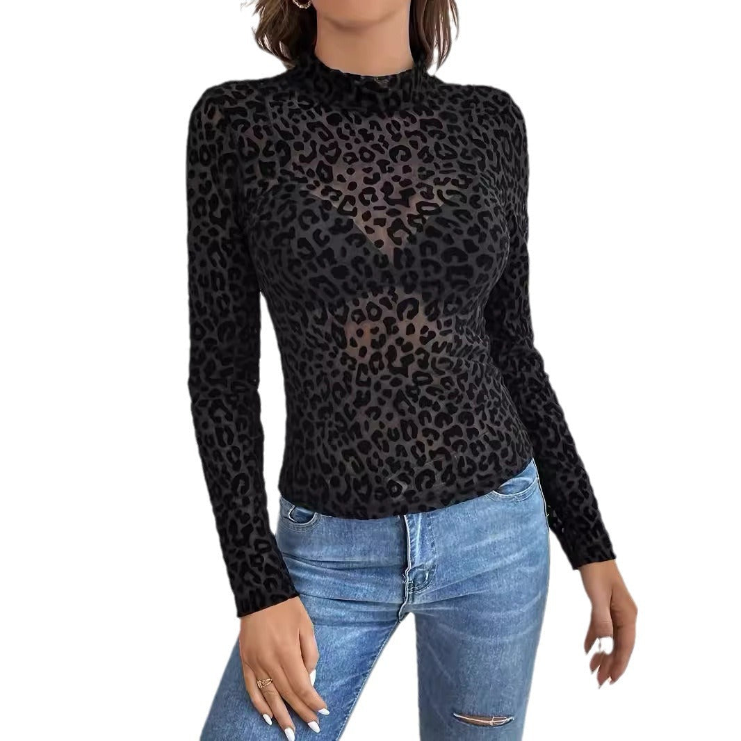 Dam Festtopp Nät med Lång Ärmar och Ståkrage-4