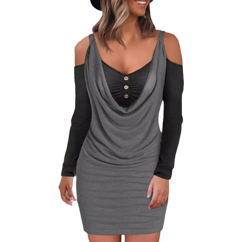 Dam Off-Shoulder Bodycon Klänning Färgblock Polyester för Fest eller Sommar-6