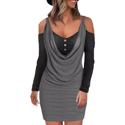 Dam Off-Shoulder Bodycon Klänning Färgblock Polyester för Fest eller Sommar-6