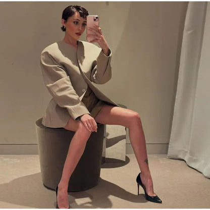 Kvinnors Blazerjacka Voluminösa Ärmar Högkvalitativt Material-3