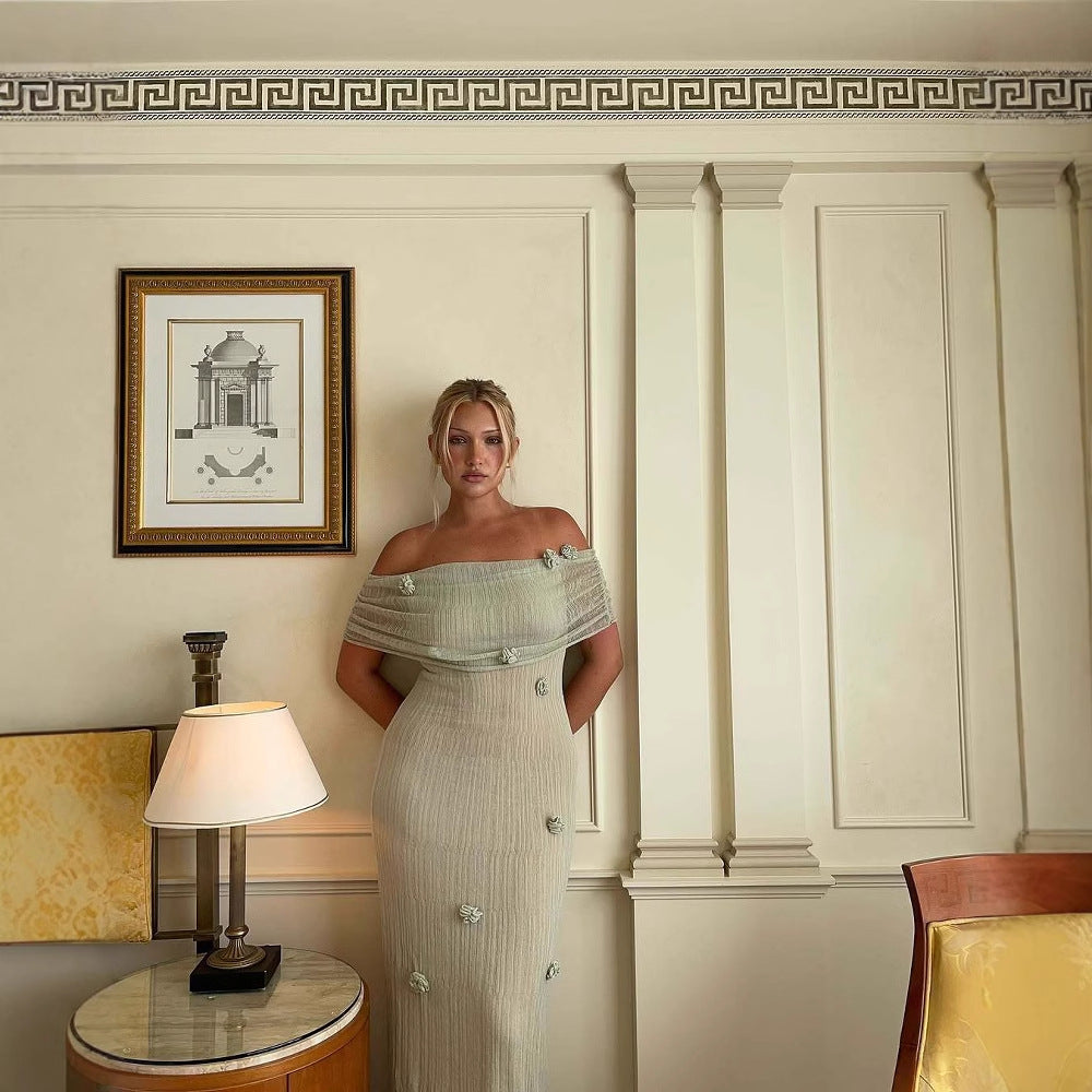 Maxiklänning Dam Off-Shoulder med Dekorativa Detaljer – Lång Sommarklänning i Andningsbart Material 4
