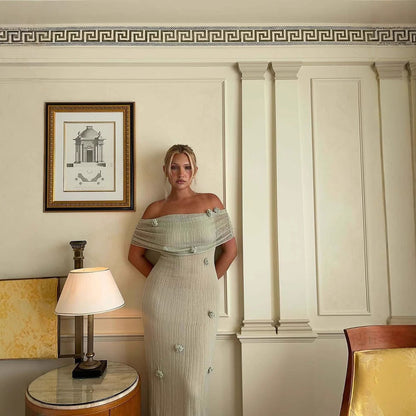 Maxiklänning Dam Off-Shoulder med Dekorativa Detaljer – Lång Sommarklänning i Andningsbart Material 4
