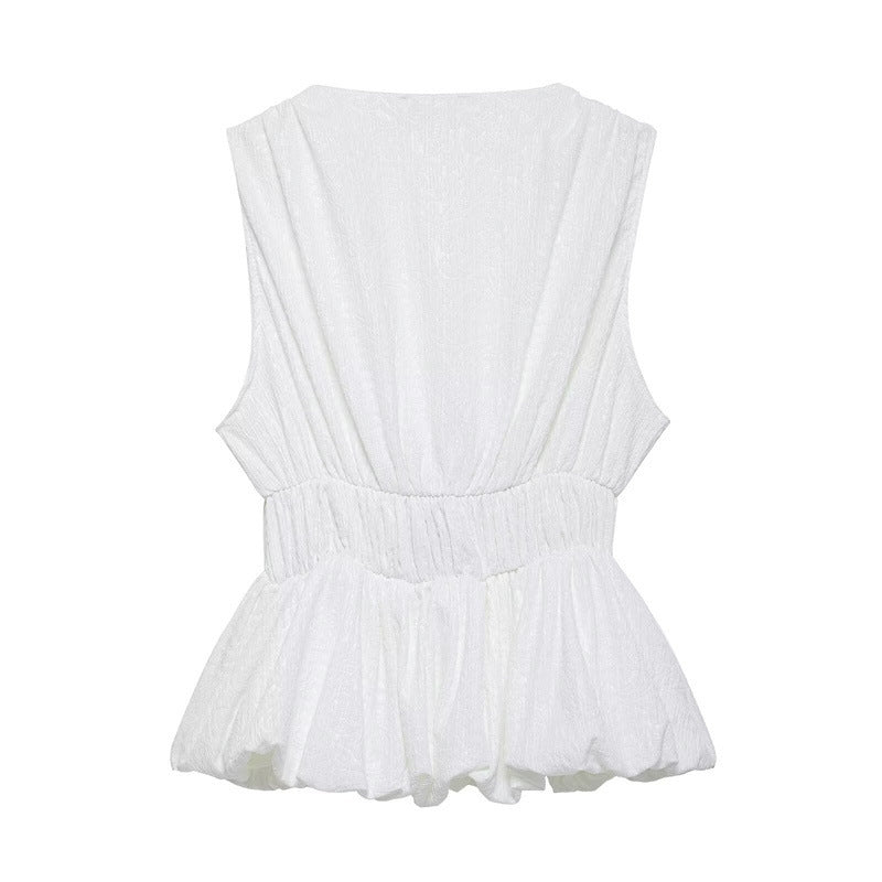 Dam Topp Ärmlös Texturerad 100% Bomull-3