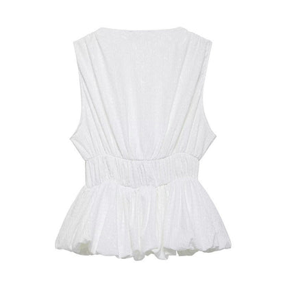 Dam Topp Ärmlös Texturerad 100% Bomull-3