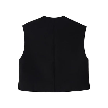 Dam Cardigan Väst Ärmlös 100% Polyester med Långa Byxor-3
