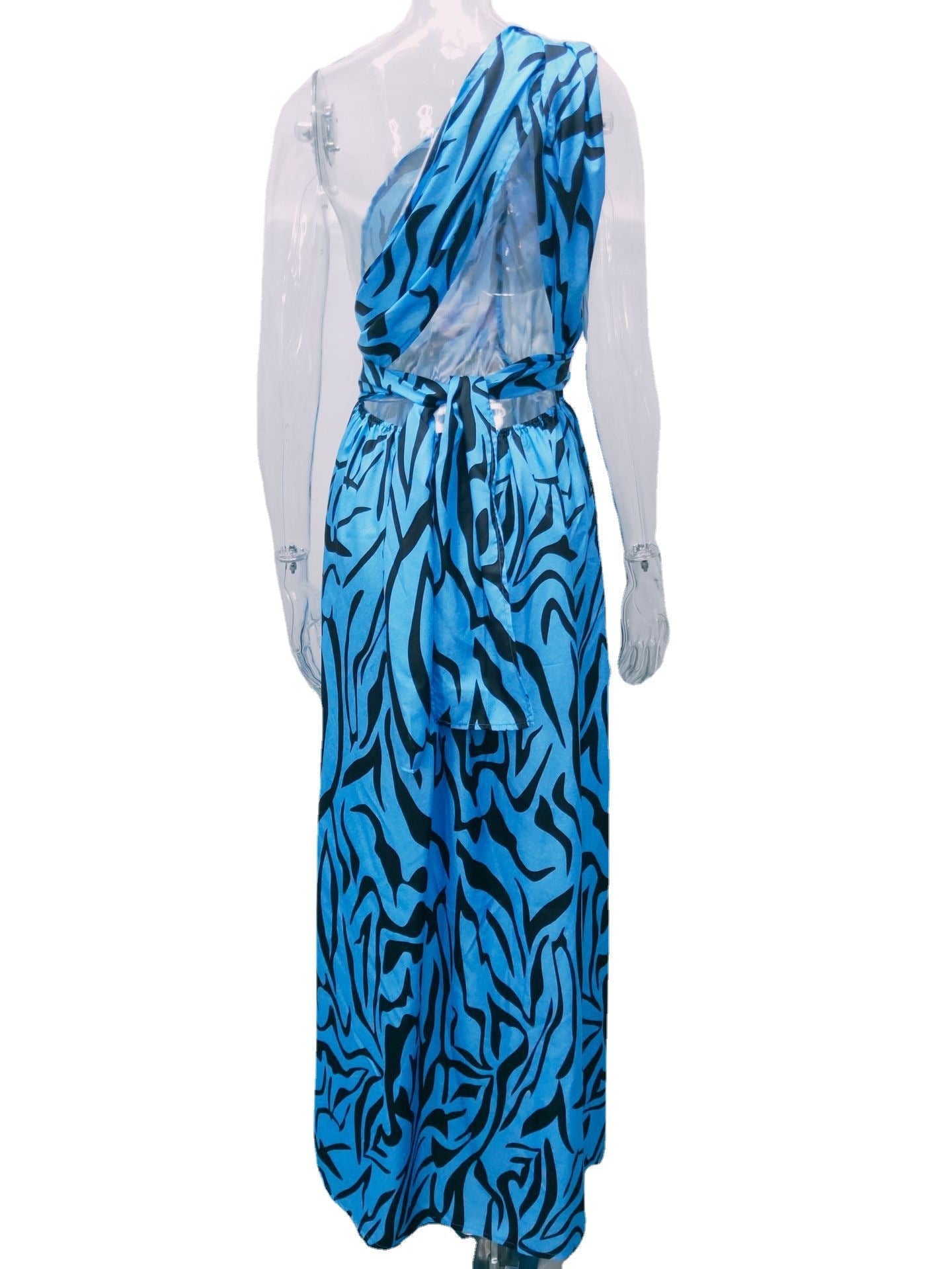 Kvinnors Lång Klänning En-axel Abstrakt Mönster Polyester-6