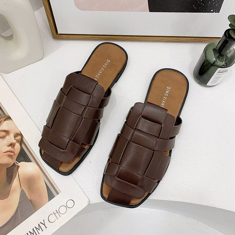 Dam Sandaler Flätad Design Gummi Öppna Mulor 9