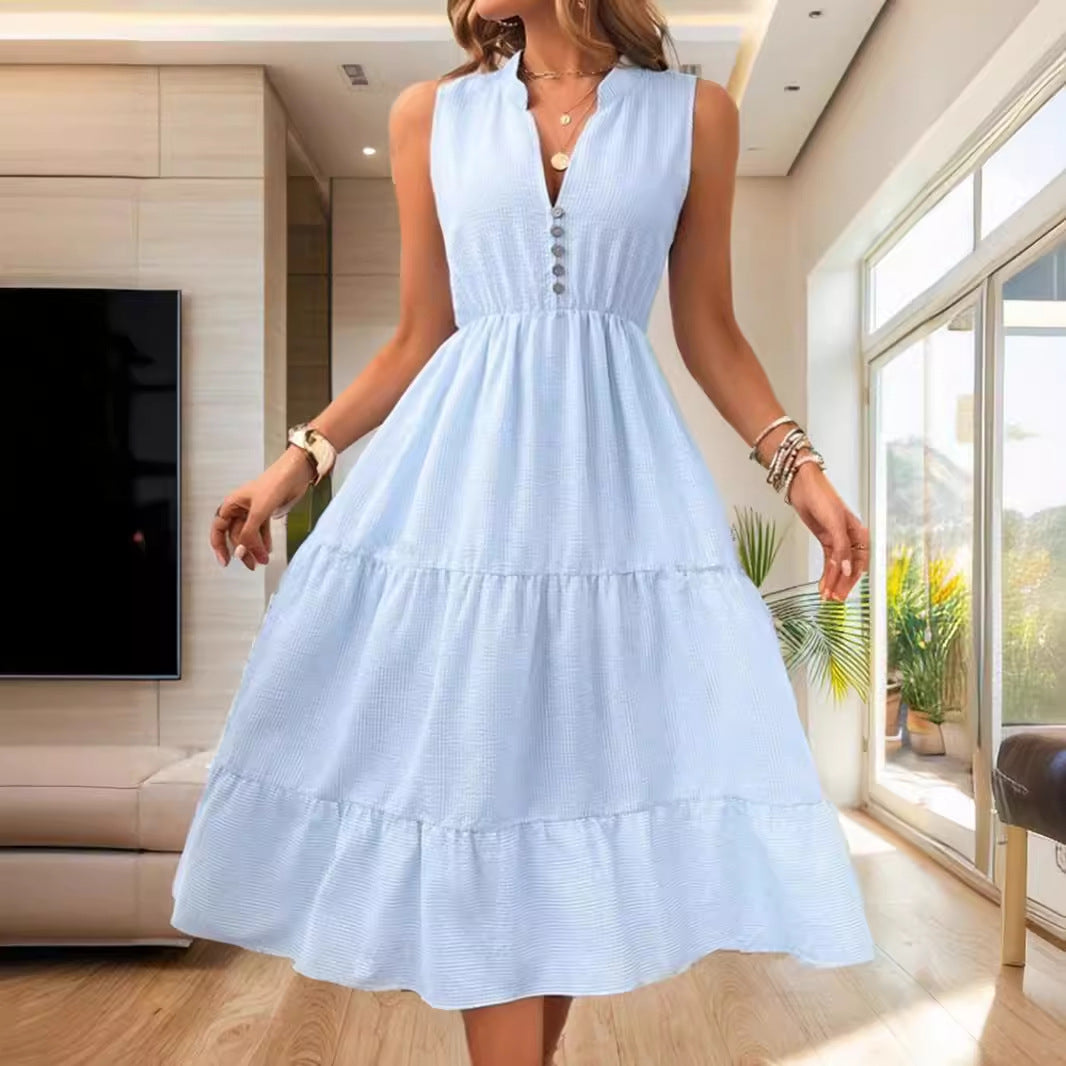 Kvinnors A-linjeformad Klänning Utan Ärmar V-ringning Polyester 3