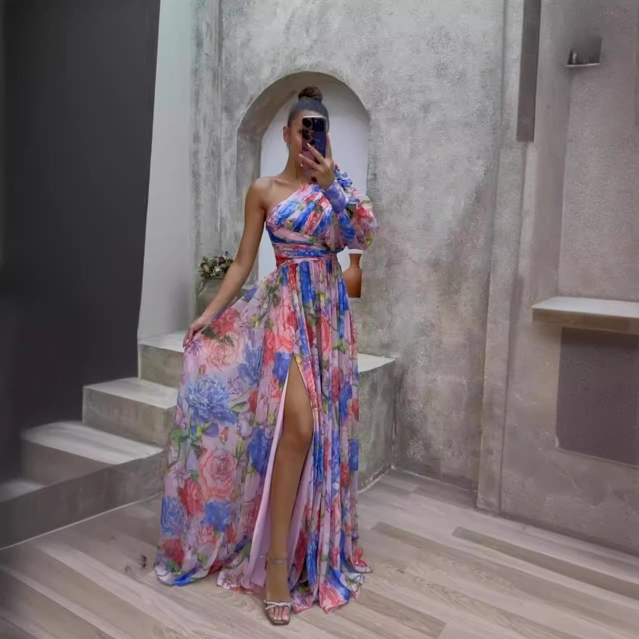 Maxi Klänning Dam Asymmetrisk Spandex Lång Klänning-2