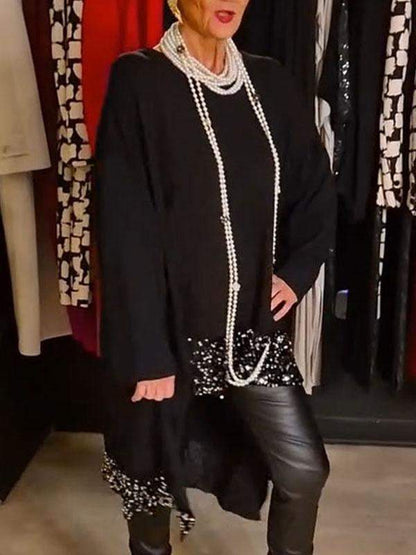 Dam Paljett Topp Löst Fit Glittrig Polyester Festtopp-3