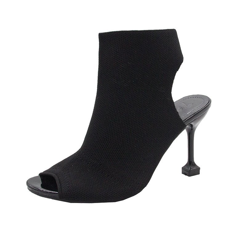 Kvinnor Ankelstövlar Peeptoe Elastisk Design Blockklack Textil 9