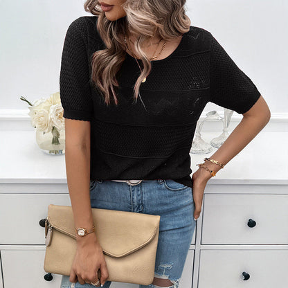 Dam Kortärmad Topp Rundhalsad Nylonmix-1