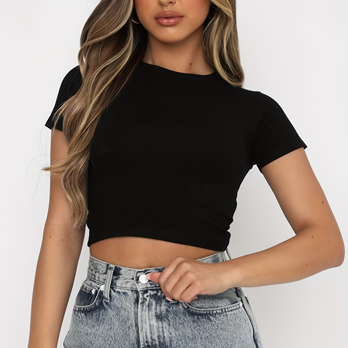 Dam T-Shirt Kort Avslappnad Viskos-3