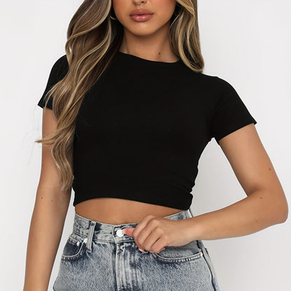 Dam T-Shirt Kort Avslappnad Viskos-3