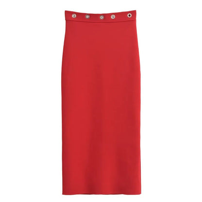 Kvinnors Blyertskjol Figurbetonande Elastiskt Tyg med Dekorativa Tryckknappar-1