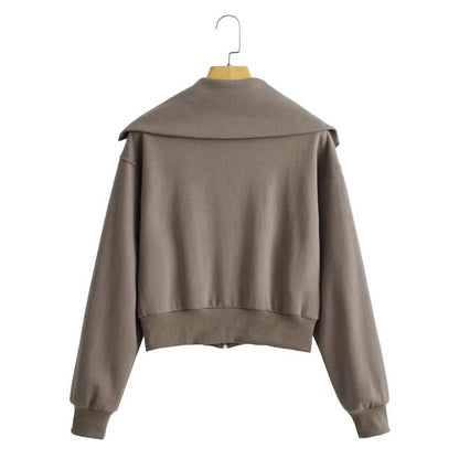 Kvinnor Sweatjacka Casual Design Hög Stativkrage Andningsbar Bomullsmix 3