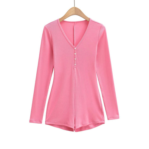 Kvinnors Jumpsuit Långärmad V-ringning Mjuk Stretch-1