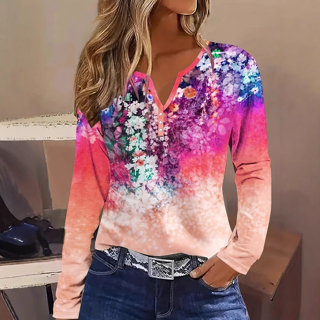 Dam Skjorta Blommig Långärmad 100% Bomull-3