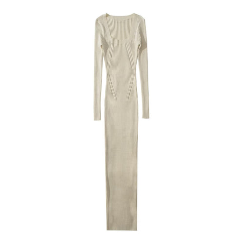 Eleganta Stickade Damklänning med Lång Ärmar och Lång Kjol – Mjuk Akryl och Modern Design 1