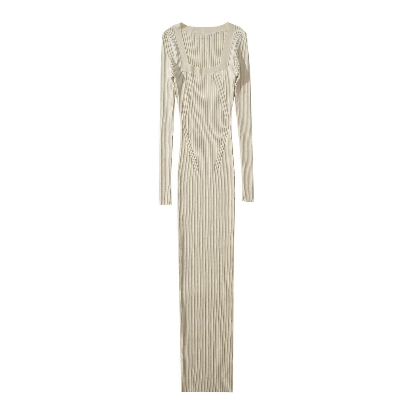 Eleganta Stickade Damklänning med Lång Ärmar och Lång Kjol – Mjuk Akryl och Modern Design 7