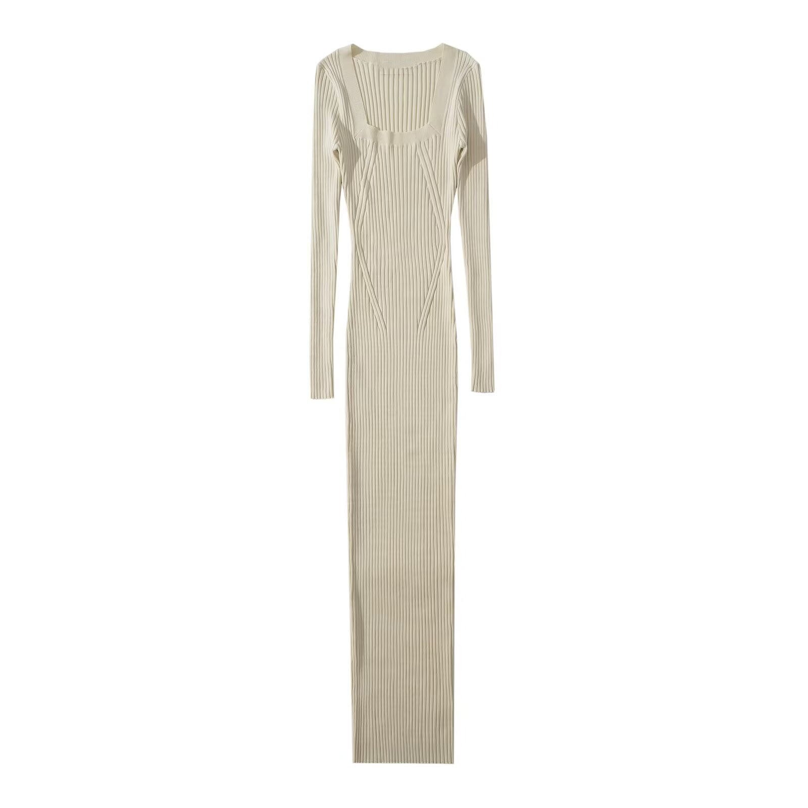 Eleganta Stickade Damklänning med Lång Ärmar och Lång Kjol – Mjuk Akryl och Modern Design 7