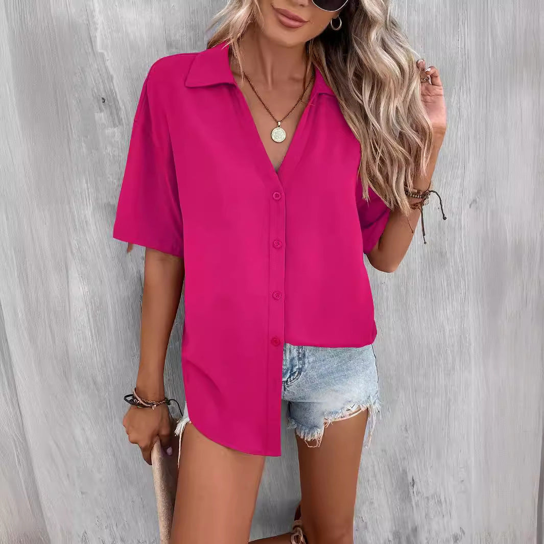 Herrskjorta Kortärmad Lätt Polyester Avslappnad Stil-5