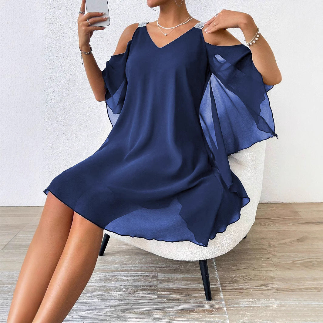 Kvinnors Paljettklänning A-linje Chiffong-5