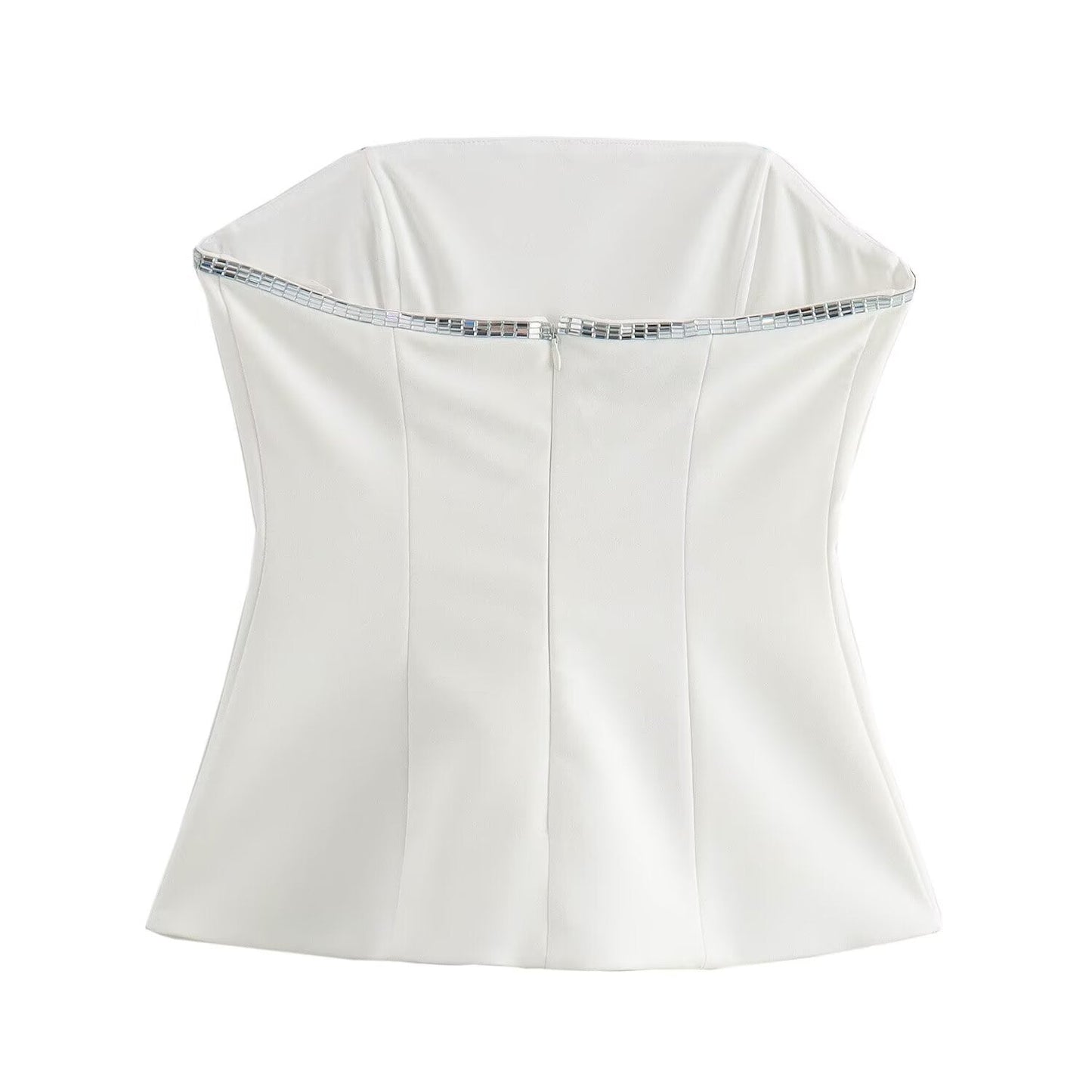 Dam Set Strapless Top Trekvartsbyxor Polyester Street Fashion-3