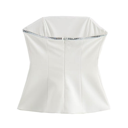 Dam Set Strapless Top Trekvartsbyxor Polyester Street Fashion-3