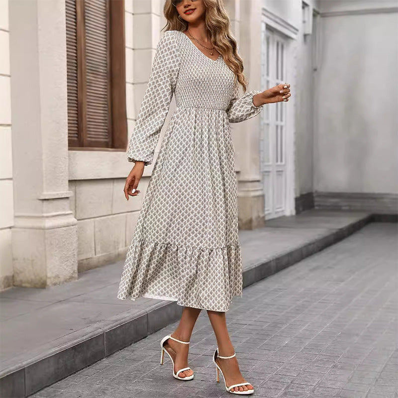 Kvinnors Midi Kjol A-linjeformad Prickigt Mönster Vävda Tyger-5