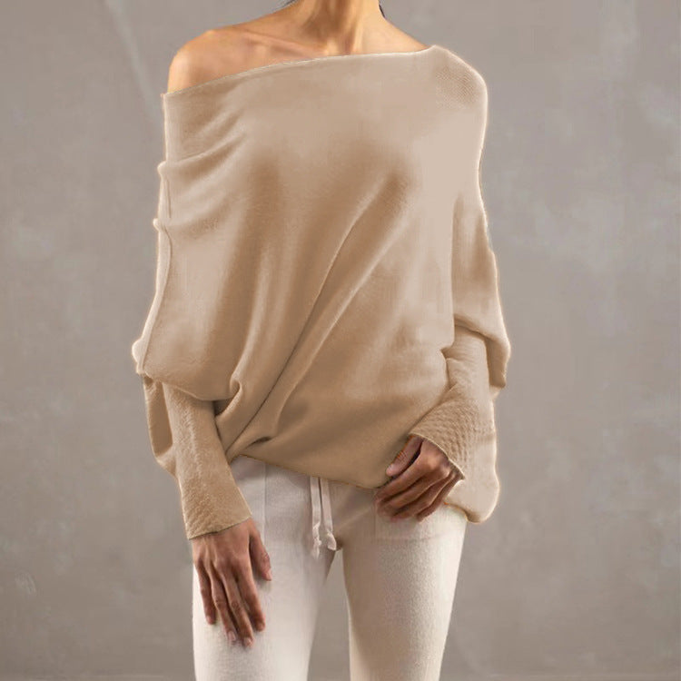 Dam Tröja Off-Shoulder Viskos Batwing Ärmar-1