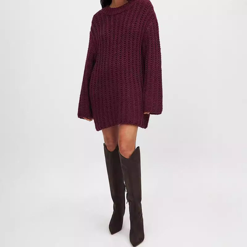 Dam Stickad Tröja Flätat Mönster Ull Stående Krage 2