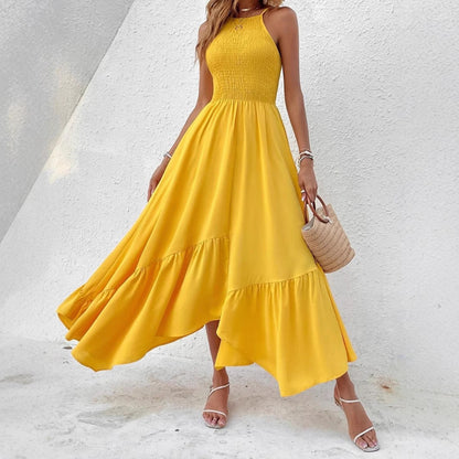 Kvinna Asymmetrisk Bärarklänning Midi Polyester-5