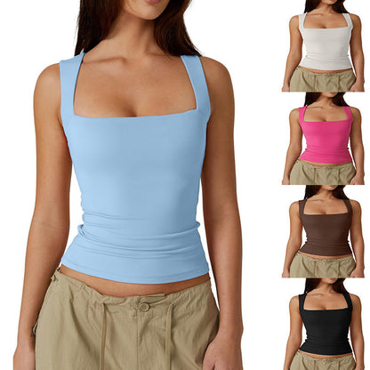 Dam T Shirt Slim Fit Fyrkantig Halsringning Mjölk Silke-2